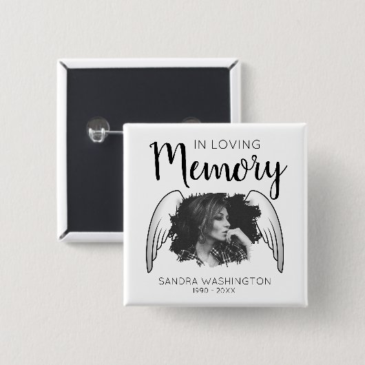 In Love Memory | Angel Wing | Foto Memorial Button (Vorne & Hinten)
