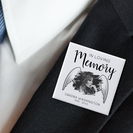 In Love Memory | Angel Wing | Foto Memorial Button