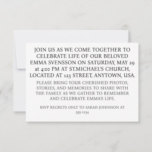 In Love Memory Beerdigung Einladung Handmade (Rückseite)