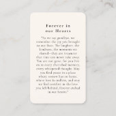 "In Love Memory" Beerdigung Foto Gebet Visitenkarte (Rückseite)