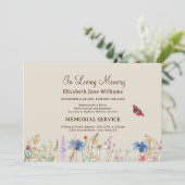 In Love Memory Beerdigung Wildblume & Butterfly Einladung (Stehend Vorderseite)