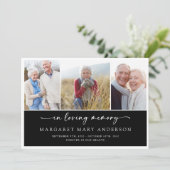 In Love Memory Black 3 Foto Beerdigung Beileid Dankeskarte (Stehend Vorderseite)