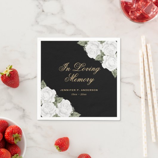 In Love Memory Black and White Floral Beerdigung Serviette (Beispiel)