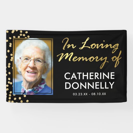 In Love Memory | Black Gold Memorial Foto Banner (Horizontal)