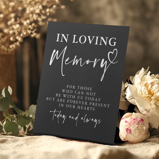 In Love Memory Black Modern Memorial Hochzeit Sockelschild