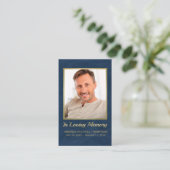 In Love Memory Blue Gold Foto Begräbniskarte Visitenkarte (Stehend Vorderseite)