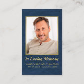In Love Memory Blue Gold Foto Begräbniskarte Visitenkarte (Vorderseite)