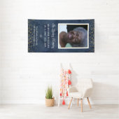 In Love Memory Blue Gold Foto Grave Cover Banner (Insitu)