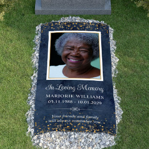 In Love Memory Blue Gold Foto Grave Cover Banner