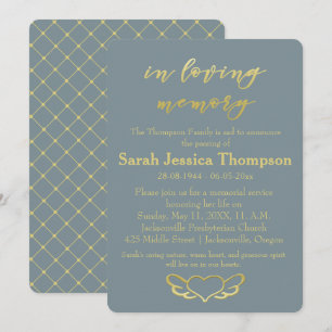 In Love Memory - Blue & Gold Memorial Service Einladung