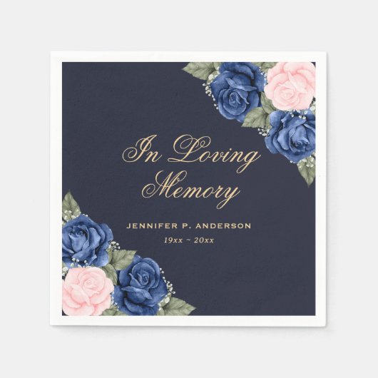In Love Memory Blue Pink Blumenbeerdigung Serviette (Vorderseite)