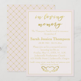In Love Memory - Blush & Gold Memorial Service Einladung