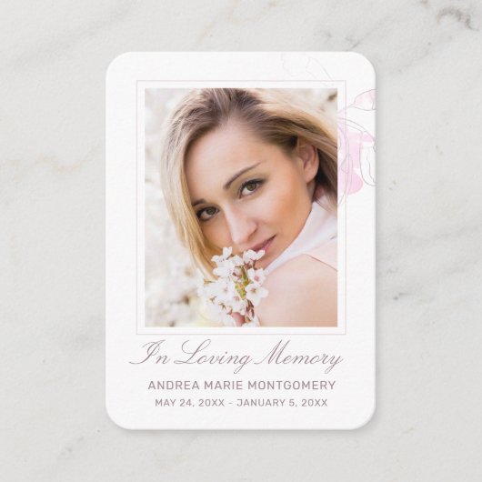 In Love Memory Blush Pink Foto Beerdigung Visitenkarte (Vorderseite)