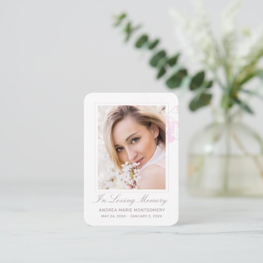 In Love Memory Blush Pink Foto Beerdigung Visitenkarte (Stehend Vorderseite)