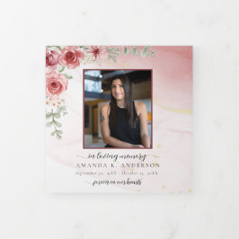 In Love Memory Blush Red Blume Beerdigung Dreifach Gefaltete Karte