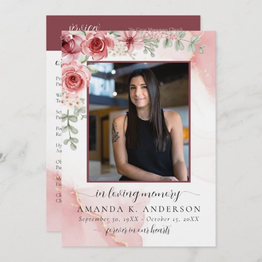 In Love Memory Blush Red Blume Beerdigung Programm (Vorne/Hinten)