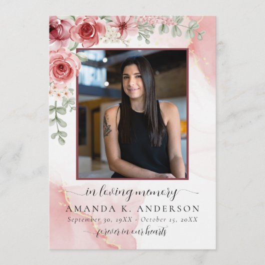 In Love Memory Blush Red Blume Beerdigung Programm (Vorderseite)