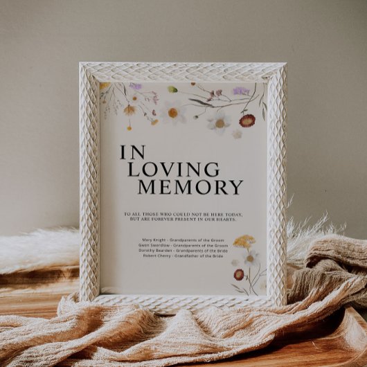 In Love Memory Boho Wildblume Wedding Sign Poster