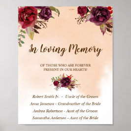 In Love Memory Burgundy Blume Hochzeit-Zeichen Poster