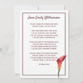 In Love Memory Calla Lily Beerdigung Ankündigung (Rückseite)