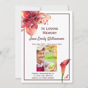 In Love Memory Calla Lily Beerdigung Ankündigung