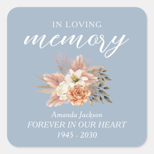 In Love Memory Candle Label Dusty Blue Quadratischer Aufkleber (Vorderseite)