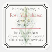 In Love Memory Candle Label Quadratischer Aufkleber (Vorderseite)