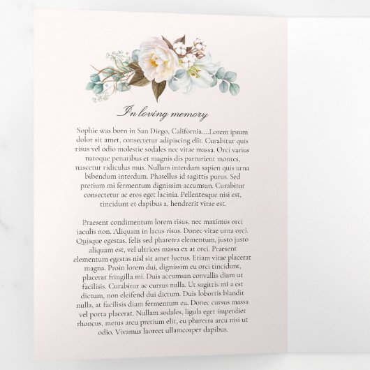 In Love Memory Celebration of Life Program Dreifach Gefaltete Einladung (Innen Erste Seite)