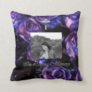 In Love Memory Cross hinzufügen Foto Floral Lila Kissen