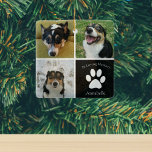 In Love Memory Custom Dog Foto Collage Halten Keramikornament<br><div class="desc">Dieses wunderschöne Foto-Denkmal Weihnachtsschmuck ist personalisiert mit bezaubernden Bildern und Erinnerungen Ihres süßen Jungs. Passen Sie dieses durchdachte Beileidsgeschenk mit Ihren eigenen Haustierfotos um einen schwarzen Platz mit einem hübschen weißen Pfotenprint und dem Namen Ihres Hundes in der Mitte an, um Ihr Beileid auszudrücken. Ein nobles Erinnerungsgeschenk für jemanden, der...</div>