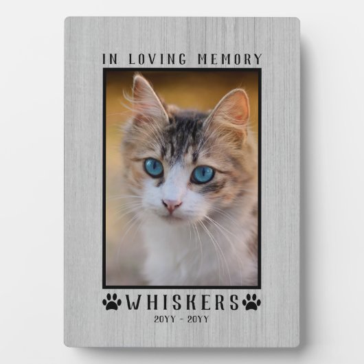 In Love Memory Custom Foto Cat Memorial Rustikal Fotoplatte (Vorderseite)