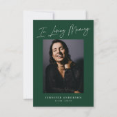 In Love Memory Dark Green Memorial Foto Card Einladung (Vorderseite)