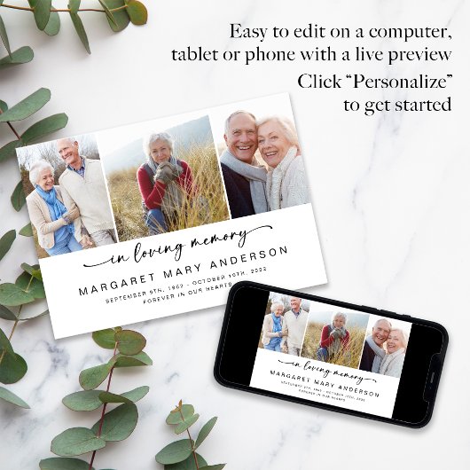 In Love Memory | Drei Fotos Beerdigung Beileid Dankeskarte