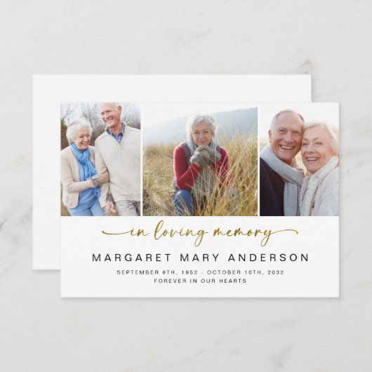 In Love Memory | Drei Fotos Beerdigung Beileid Dankeskarte (Vorne/Hinten)
