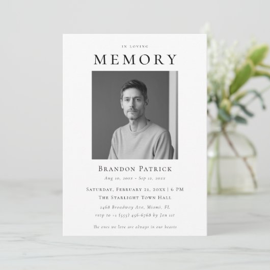 In Love Memory Einfache digitale Beerdigung Foto Einladung (Stehend Vorderseite)