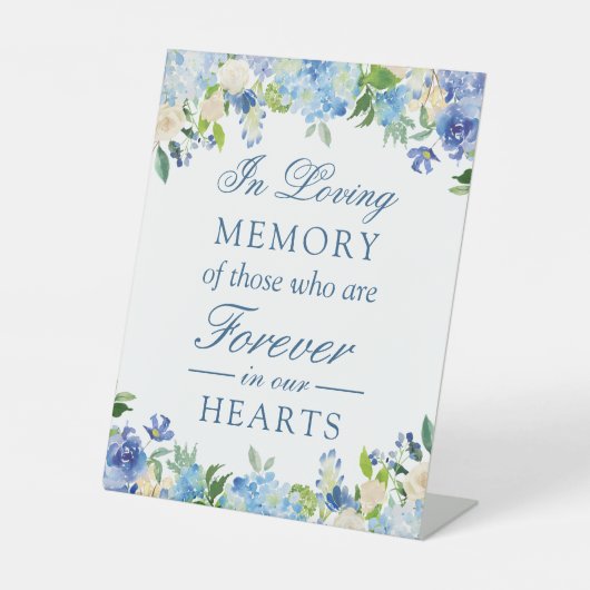 In Love Memory Elegant Blue Hydrangeas floral Sockelschild (Vorderseite)