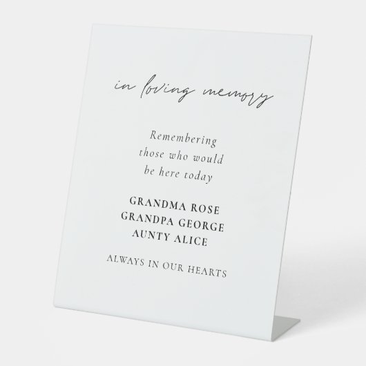 In Love Memory Elegante Skriptnamen Hochzeit Sockelschild (Vorderseite)