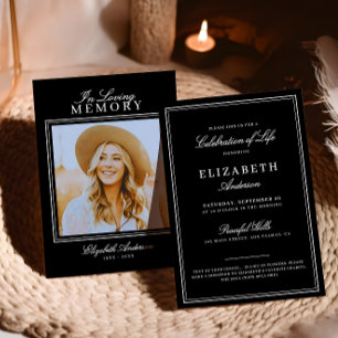 In Love Memory Elegantes Script & Foto Memorial Einladung