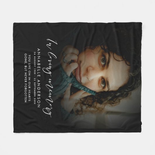 In Love Memory Elegantes Script-Memorial-Foto Fleecedecke (Vorderseite (Horizontal))