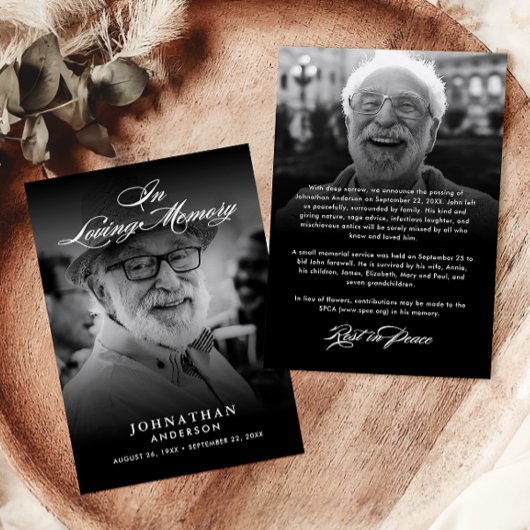 In Love Memory Elegantes Skript 2-Foto Tod Ankündigung