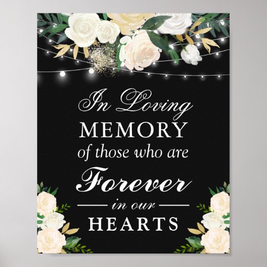 In Love Memory Elfenbein White Floral Wedding Zeic Poster (Vorne)