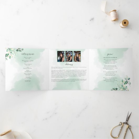 In Love Memory Eucalyptus Greenery Services Dreifach Gefaltete Karte (Innenseite)