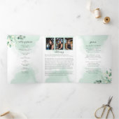 In Love Memory Eucalyptus Greenery Services Dreifach-gefaltete Programmkarte (Innenseite)