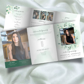 In Love Memory Eucalyptus Greenery Services Dreifach-gefaltete Programmkarte