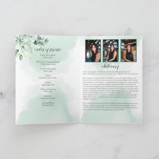 In Love Memory Eukalyptus Greenery Bi-Falten Programm (Innenseite)