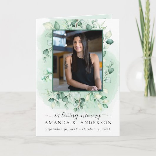 In Love Memory Eukalyptus Greenery Bi-Falten Programm (Vorderseite)