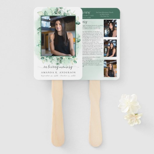 In Love Memory Eukalyptus Greenery Obituary Fächer (Vorne und Hinten)