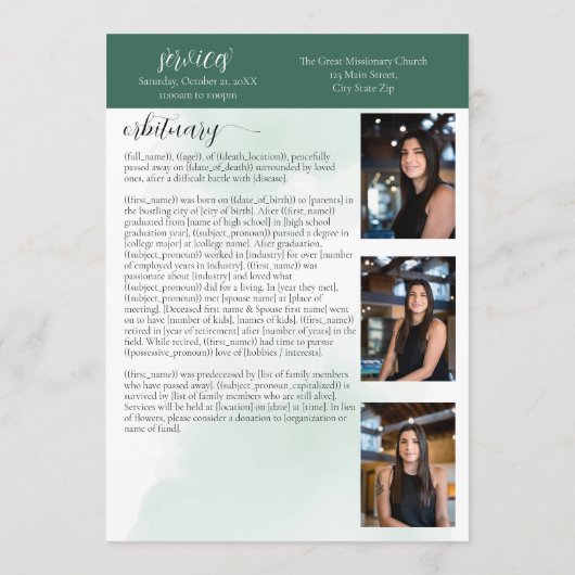 In Love Memory Eukalyptus Greenery Obituary Programm (Rückseite)