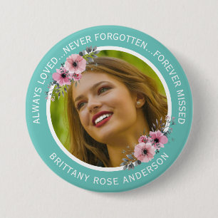 In Love Memory Floral   Memorial zum Aquamarinen F Button