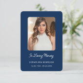 In Love Memory Foto Beerdigung Blue Prayer Card (Stehend Vorderseite)